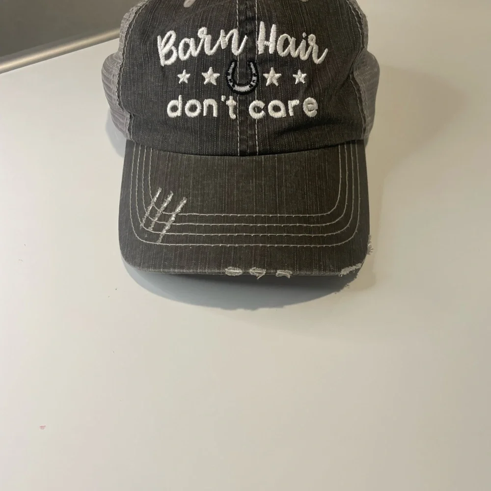 Charcoal Distressed Cap with Embroidered Text - Picture 1 of 5